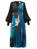 Matchesfashion.com Roksanda - Teruko Balloon-sleeve Cosmic-print Silk Midi Dress - Womens - Blue Print