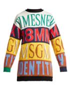 Matchesfashion.com Msgm - Logo Intarsia Crew Neck Sweater - Womens - Yellow Multi