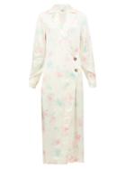 Matchesfashion.com Ganni - Floral Print Satin Wrap Dress - Womens - Ivory Multi