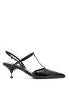 Matchesfashion.com Prada - T Bar Slingback Polished Leather Heels - Womens - Black