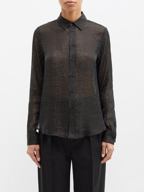 Nili Lotan - Gaia Lurex-stripe Silk-blend Shirt - Womens - 01bk