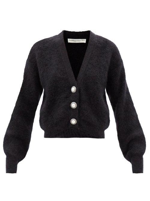 Alessandra Rich - Cropped Mohair-blend Cardigan - Womens - Black