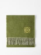 Loewe - Anagram-embroidered Wool-blend Scarf - Womens - Khaki Cream
