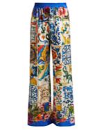 Dolce & Gabbana Majolica And Floral-print Silk-twill Trousers
