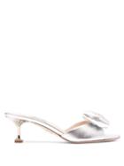 Matchesfashion.com Miu Miu - Bow Embellished Open Toe Leather Mules - Womens - Silver