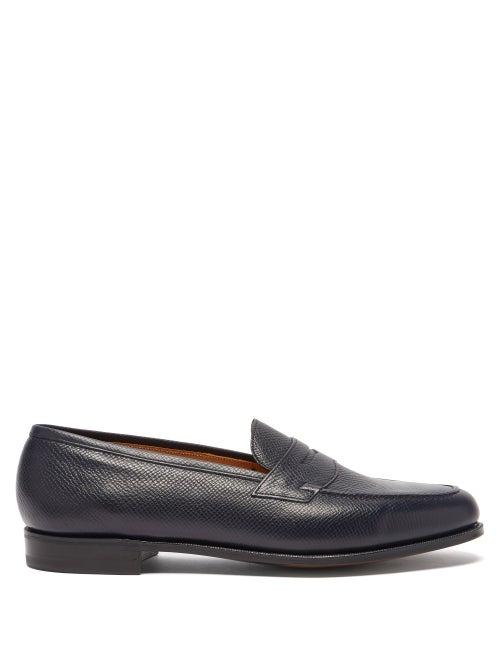 Mens Shoes Edward Green - Duke Grained-leather Penny Loafers - Mens - Navy