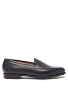 Mens Shoes Edward Green - Duke Grained-leather Penny Loafers - Mens - Navy