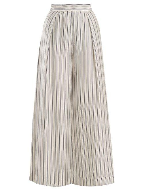 Matchesfashion.com Zimmermann - Painted Heart Wide Leg Striped Satin Trousers - Womens - Grey Multi