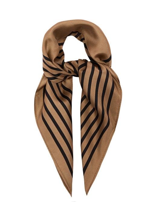 Lescarf - No.15 Striped Border Silk-twill Scarf - Womens - Camel