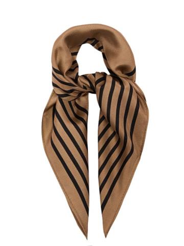 Lescarf - No.15 Striped Border Silk-twill Scarf - Womens - Camel