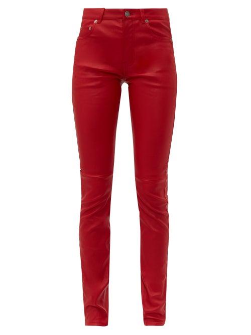 Matchesfashion.com Saint Laurent - Slim Fit Leather Trousers - Womens - Red