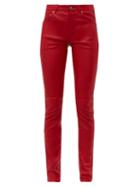 Matchesfashion.com Saint Laurent - Slim Fit Leather Trousers - Womens - Red