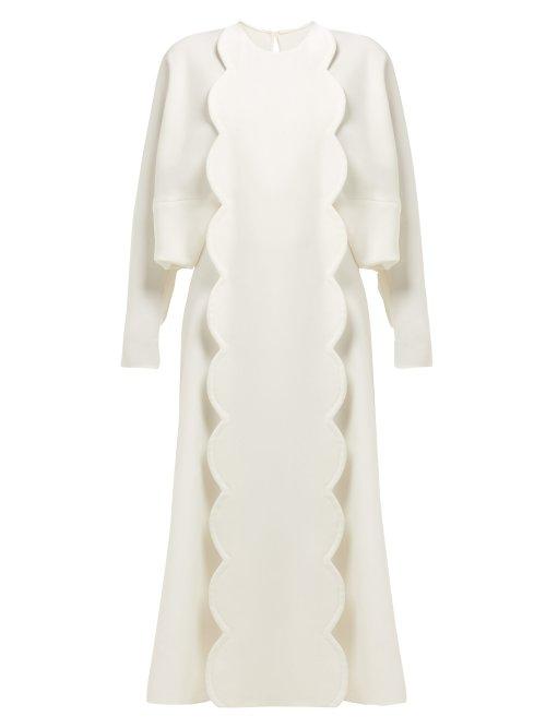 Matchesfashion.com Valentino - Scalloped Silk Blend Maxi Dress - Womens - Ivory