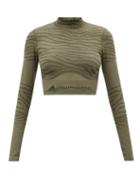 Adidas By Stella Mccartney - Zebra-stripe Cropped Top - Womens - Khaki Stripe