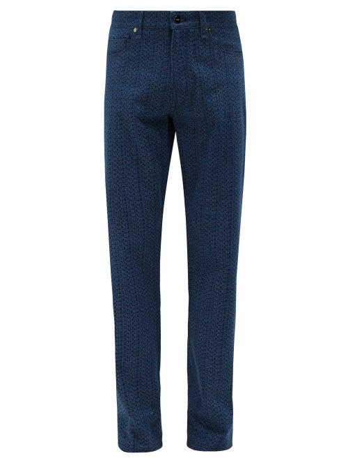 Matchesfashion.com Fendi - Logo-print Straight-leg Denim Trousers - Mens - Blue
