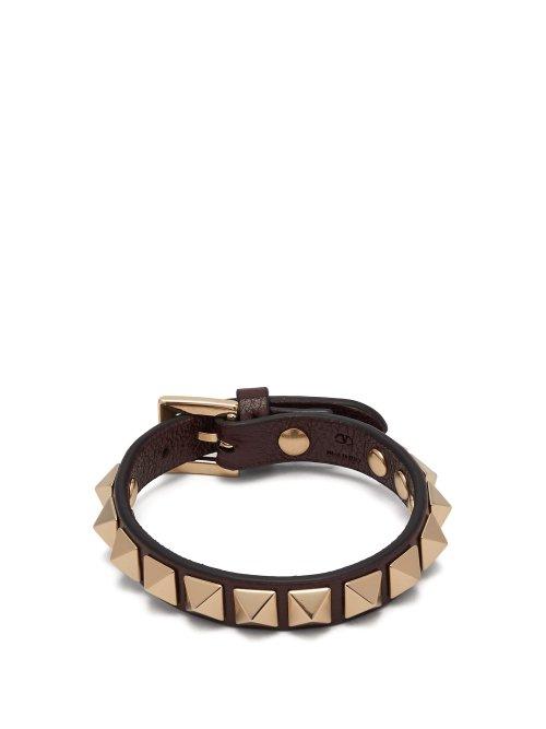 Matchesfashion.com Valentino - Rockstud Leather Bracelet - Womens - Burgundy