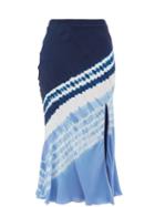 Matchesfashion.com Altuzarra - Sachiko Front-slit Shibori-dyed Silk Midi Skirt - Womens - Blue Print