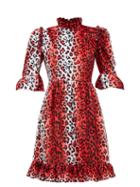 Matchesfashion.com Batsheva - Ruffled Leopard-print Velvet Dress - Womens - Red White