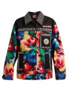 Matchesfashion.com Miu Miu - Flower Print Embellished Stretch Denim Jacket - Womens - Black Multi