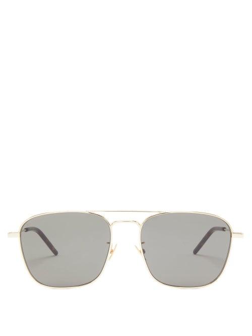 Matchesfashion.com Saint Laurent - Logo-engraved Aviator Metal Sunglasses - Mens - Gold