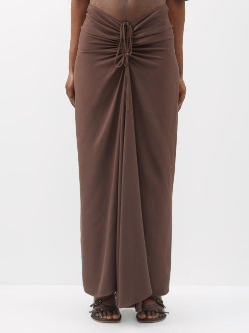 Christopher Esber - Ruched Jersey Maxi Skirt - Womens - Brown