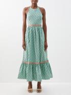 Rhode - Salena Jawahar Garden-print Cotton-poplin Dress - Womens - Mint Multi