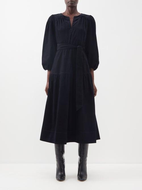Cefinn - Erica Belted Corduroy Midi Dress - Womens - Navy