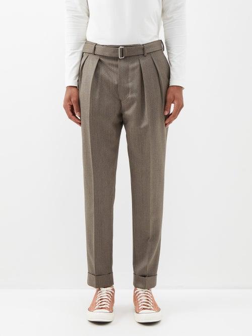 Officine Gnrale - Pierre Belted Wool-twill Trousers - Mens - Beige