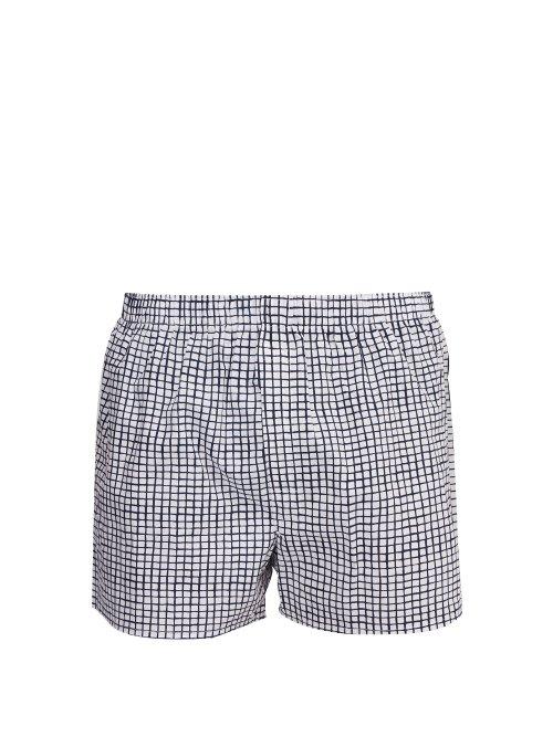 Matchesfashion.com Sunspel - Shibori Grid Print Cotton Boxer Shorts - Mens - Navy White