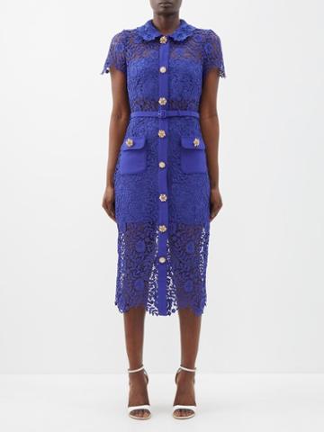 Self-portrait - Floral-lace Midi Shirt Dress - Womens - Blue