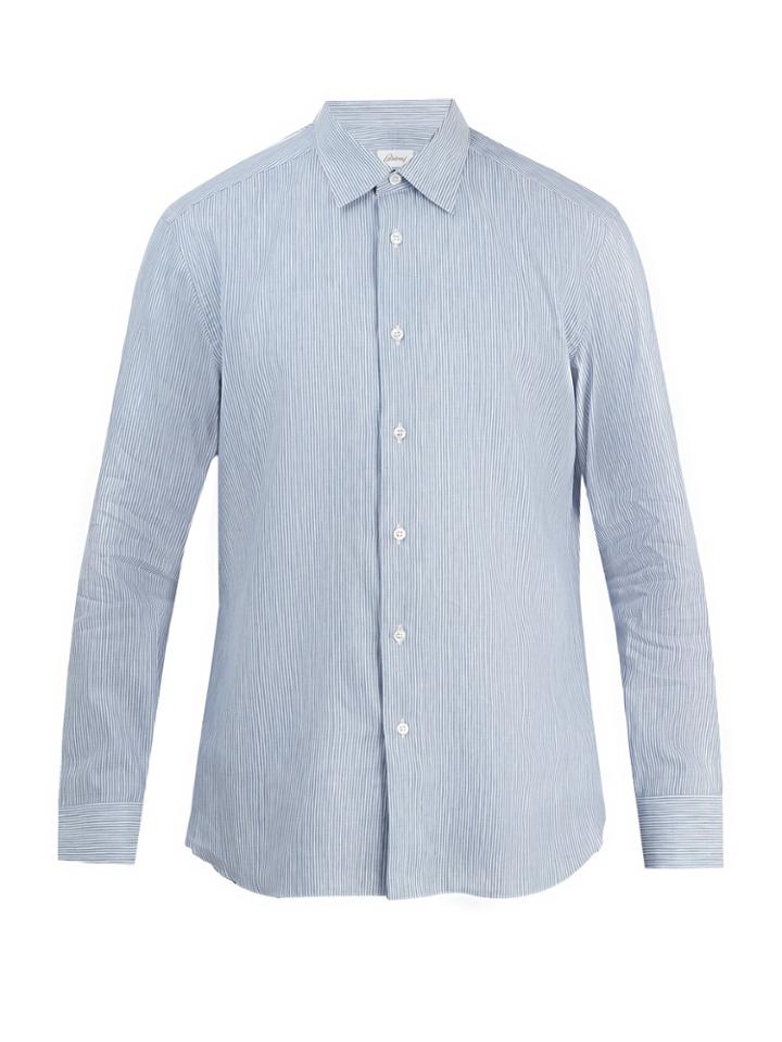 Brioni Striped Cotton-linen Shirt