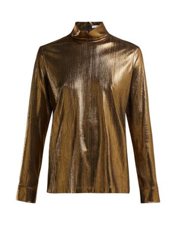 Matchesfashion.com Bella Freud - Kempner High Neck Stretch Lam Top - Womens - Gold