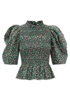 Sea - Lilly Smocked Floral-print Cotton Blouse - Womens - Black Multi