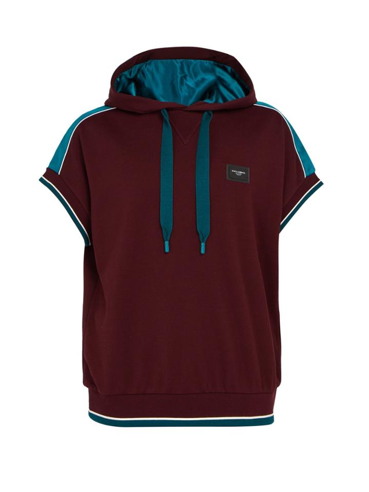 Dolce & Gabbana Satin-trimmed Short-sleeved Hooded Sweatshirt
