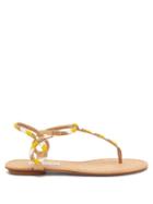 Matchesfashion.com Aquazzura - Almost Bare Beaded Raffia And Leather Sandals - Womens - Yellow Multi