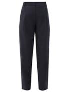 Matchesfashion.com Tibi - Pleated High-rise Crepe Trousers - Womens - Navy