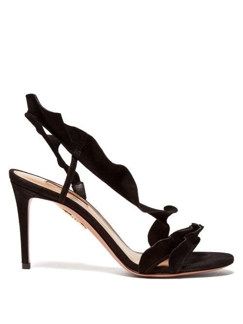Matchesfashion.com Aquazzura - Ruffle 85 Suede Slingback Sandals - Womens - Black