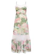 Matchesfashion.com Fendi - Tulle-panel Windflower-print Twill Dress - Womens - Pink Print