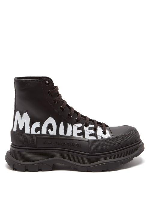 Alexander Mcqueen - Tread Slick Logo-print High-top Leather Trainers - Mens - Black