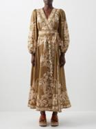 Zimmermann - Anneke Avian-print Cotton-voile Wrap Dress - Womens - Olive