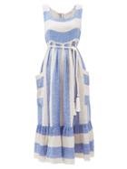 Matchesfashion.com Love Binetti - Sunny Striped Linen Midi Dress - Womens - Blue Stripe