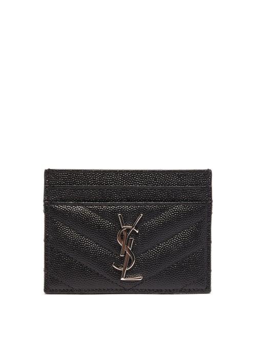Saint Laurent - Ysl-plaque Quilted-leather Cardholder - Womens - Black