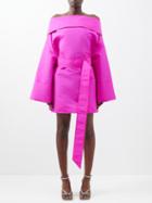 Christopher John Rogers - Belted Satin Mini Dress - Womens - Bright Pink