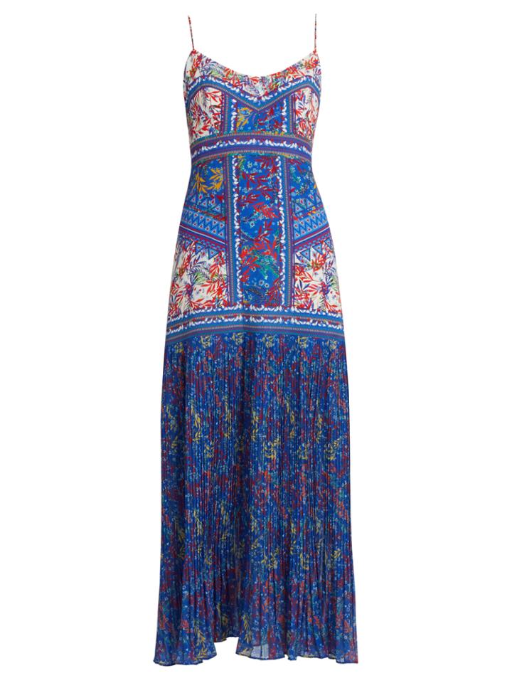 Saloni Veronica Sleeveless Begonia-print Silk Dress