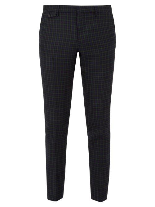 Matchesfashion.com Burberry - Serpentine Checked Wool Trousers - Mens - Navy