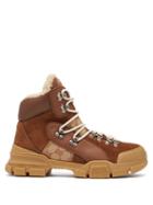 Matchesfashion.com Gucci - Flashtrek Wool Lined Leather High Top Trainers - Womens - Beige Multi