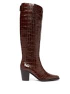 Matchesfashion.com Ganni - Crocodile-effect Leather Knee-high Boots - Womens - Dark Brown