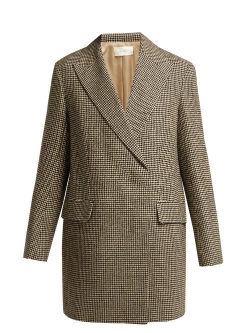 Matchesfashion.com The Row - Mewey Houndstooth Camel Wool Coat - Womens - Black White