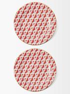 La Doublej - Set Of Two Cubi-print Porcelain Dessert Plates - Womens - Red Multi