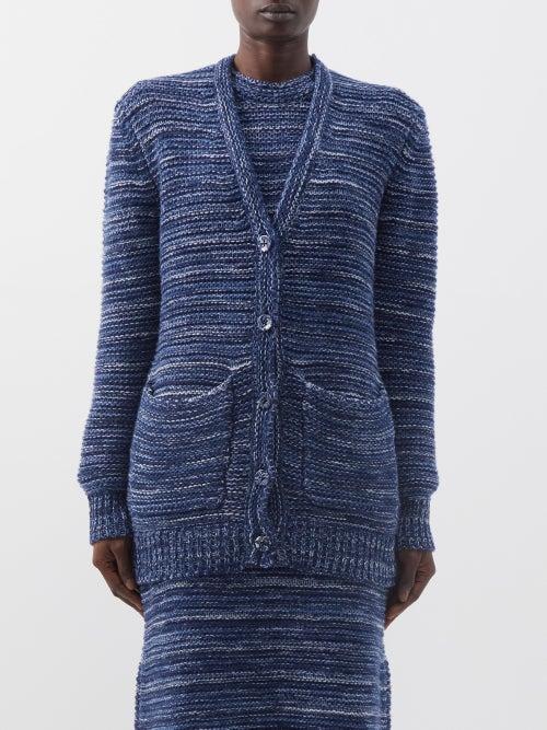 Chlo - Space-dyed Recycled-cashmere Cardigan - Womens - Blue Stripe